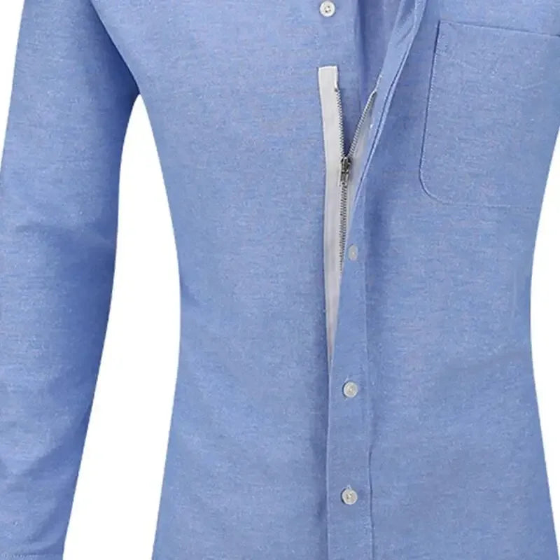 Solid Casual Zipper Fake Buttons Shirt