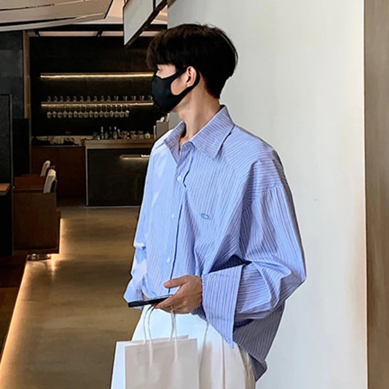 Casual Blue Striped Loose Shirt