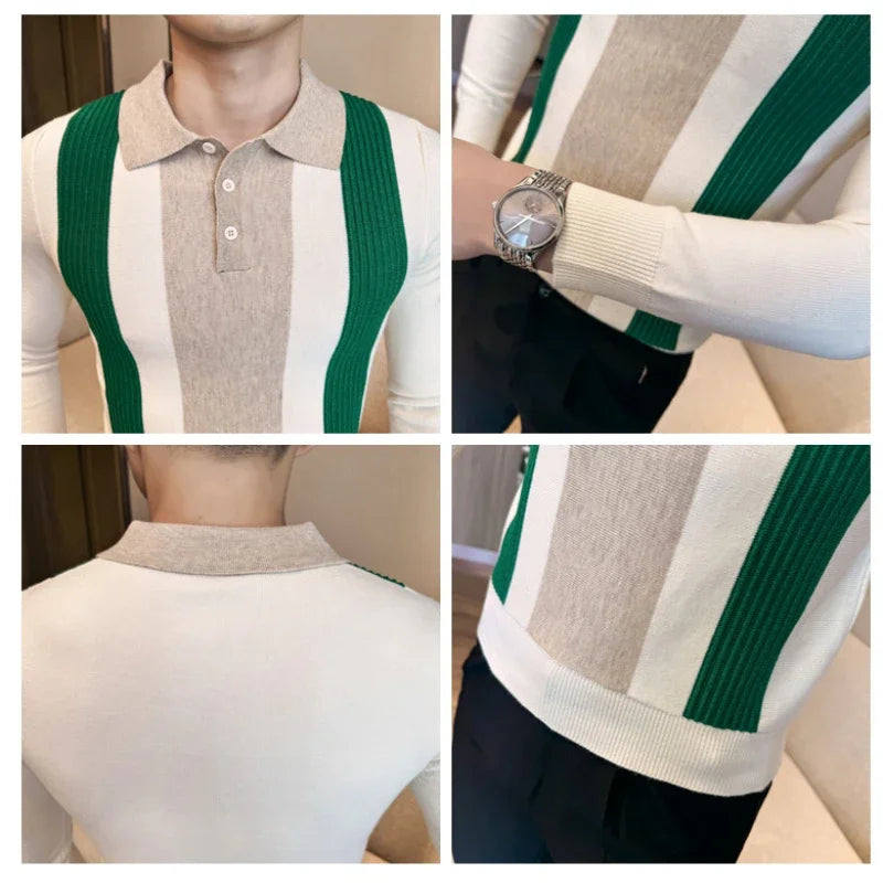 Stripe Knitted Slim Fit Polo Shirt