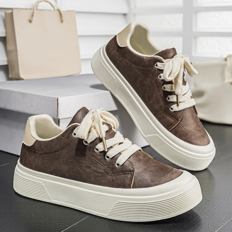 Thick-Soled Textured Leather Sneakers
