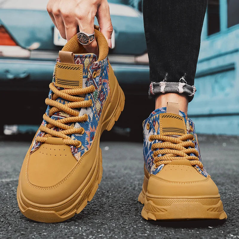 Leather Canvas Patchwork Casual Boots