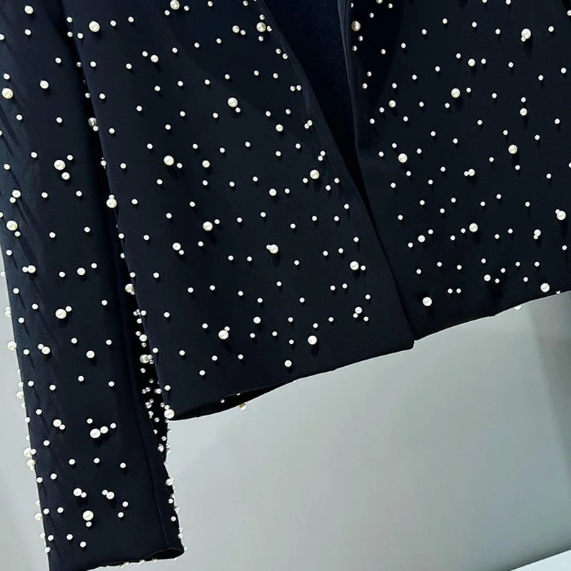 Pearl Beaded Decoration Cropped Blazer