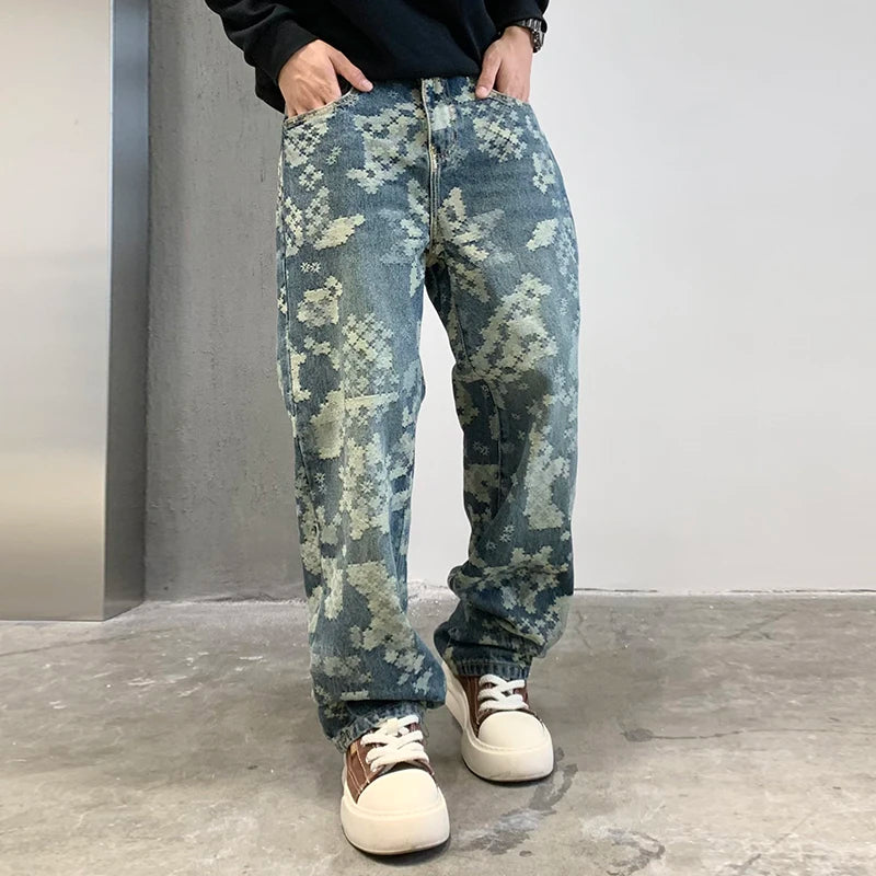 Hip-Hop Geometric Printed Loose Jeans