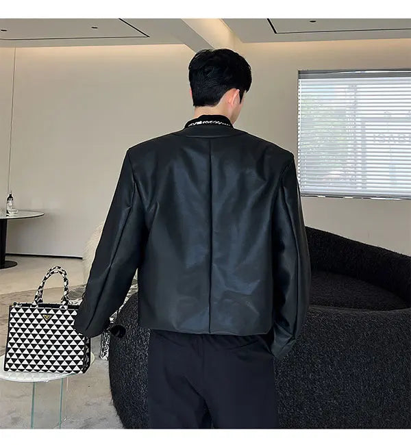 Vintage Black Solid V-neck Jacket