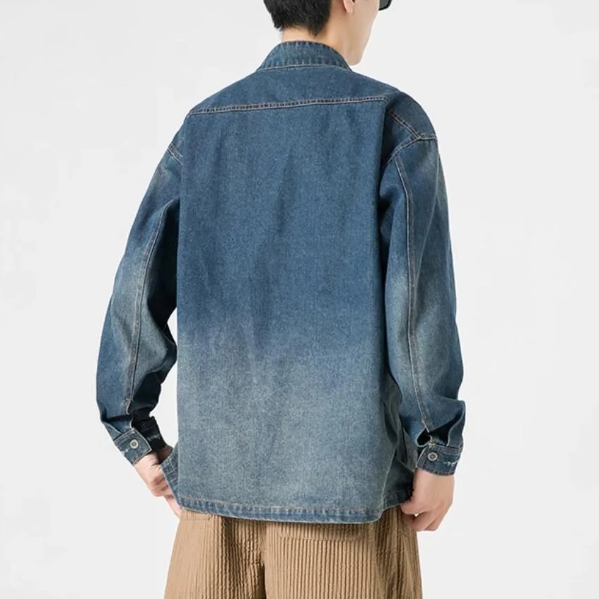 Retro Chinese Style Washed Denim Shirt