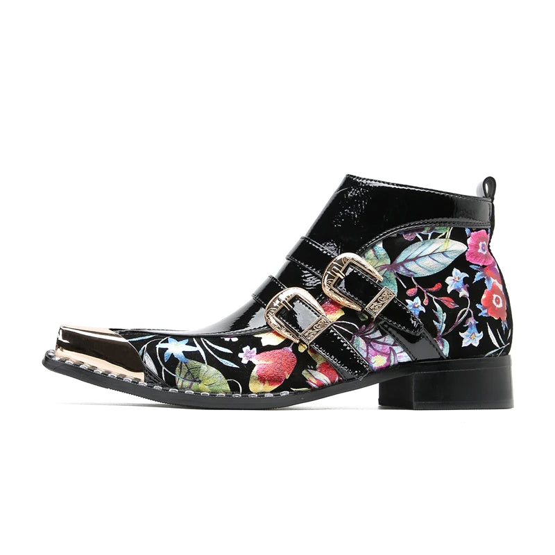 Floral Punk Style Genuine Leather Boots
