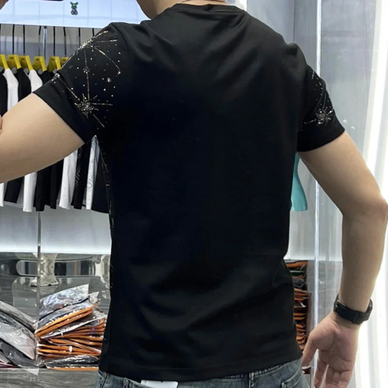 Hot Drill Stars Rhinestone Short Sleeve T-Shirt