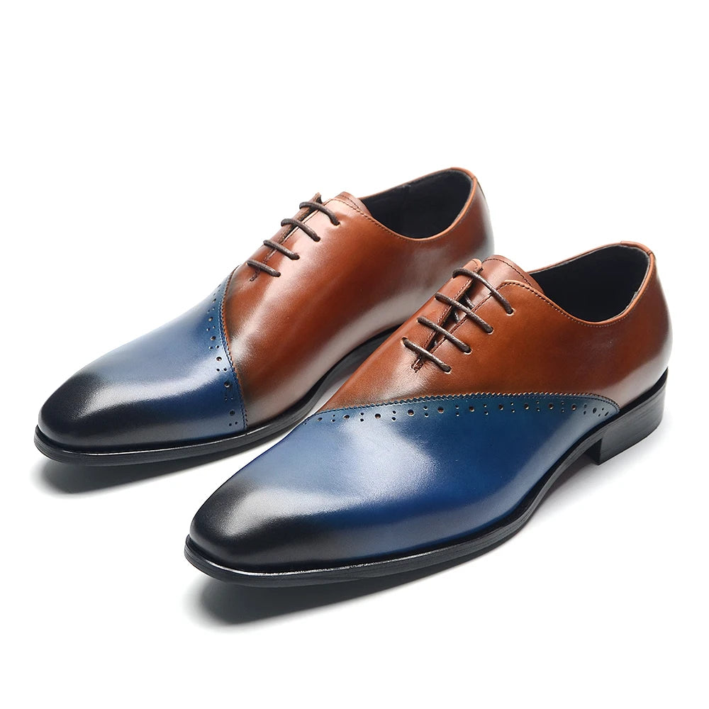 Pointed Toe Lace-up Brown Blue Shoes