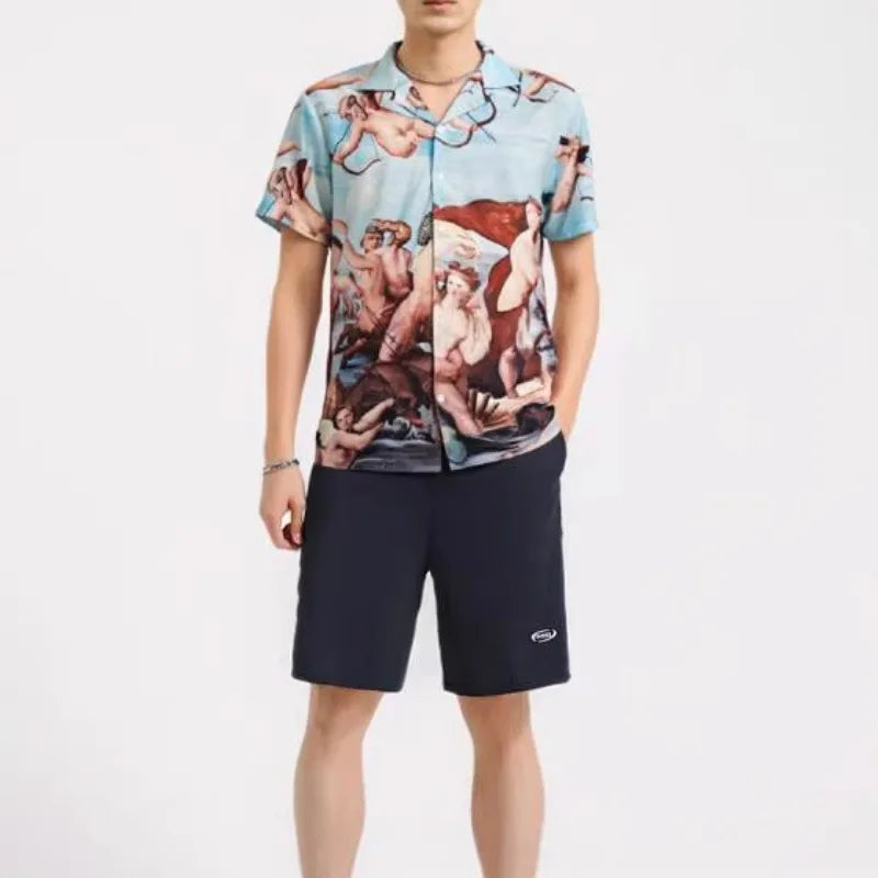 Vintage Loose Printed Short Sleeve Shirt