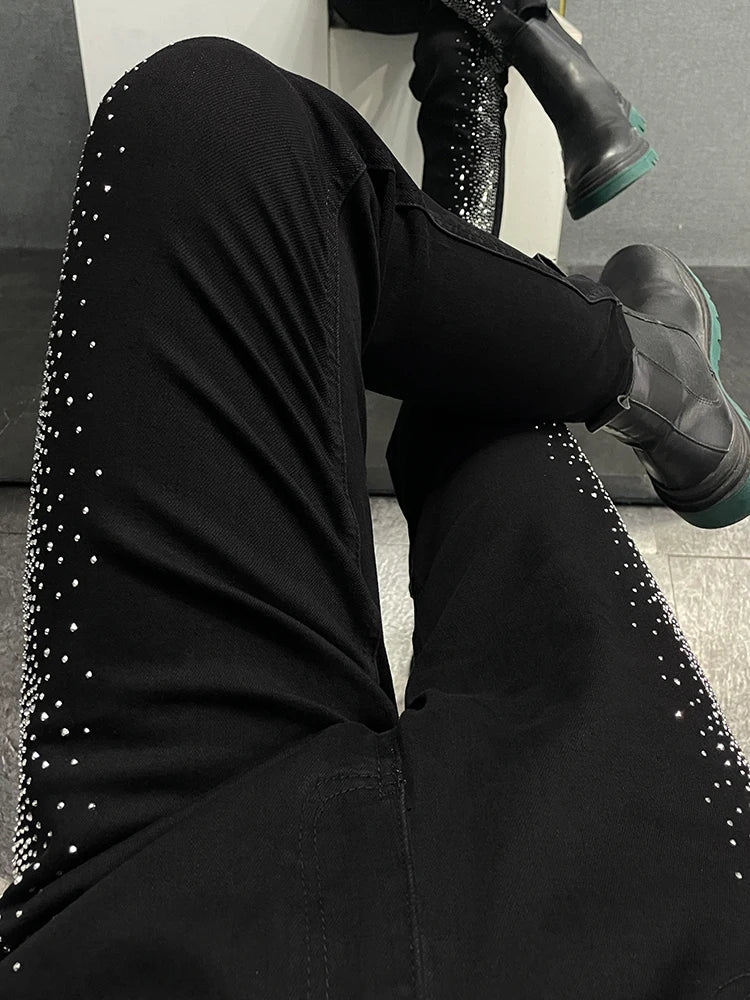 Solid Black Side Rhinestone Jeans
