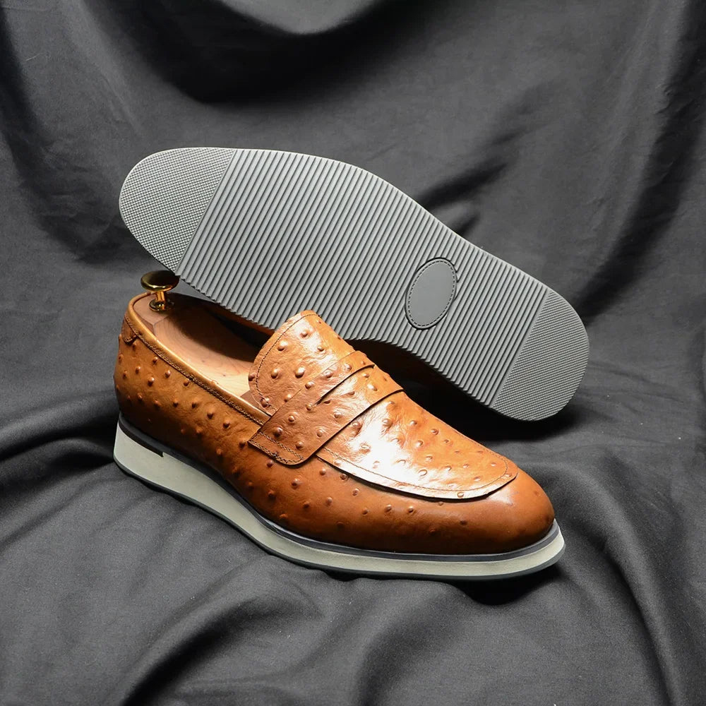 Ostrich Pattern Leather Dress Shoes