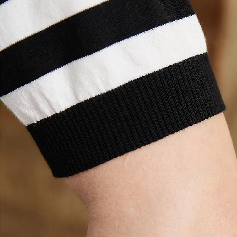 Trendy Striped Contrast Breathable T-Shirt