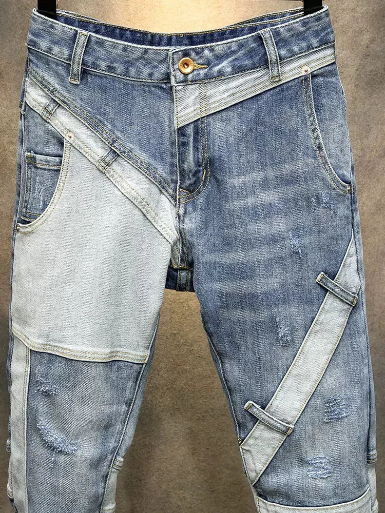 Patchwork Utility Strap Denim Jeans