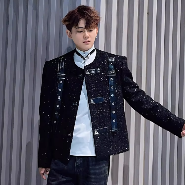 Shiny Sequined Spliced Short Jacket
