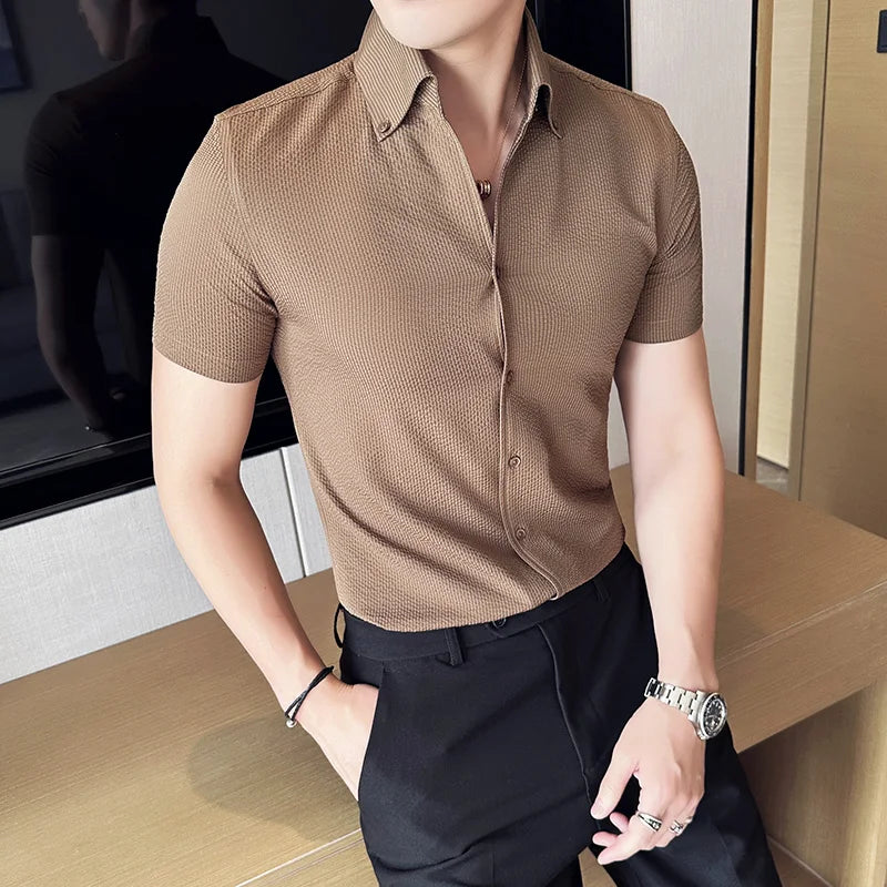 Textured Short Sleeve Button Shirt