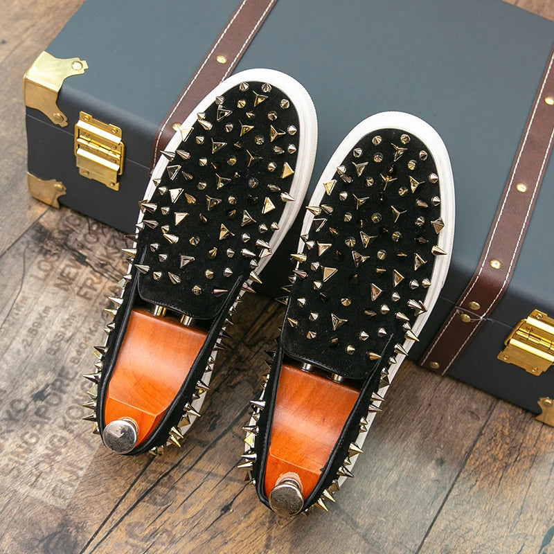 Punk Round Toe Rhinestone Rivet Sneakers