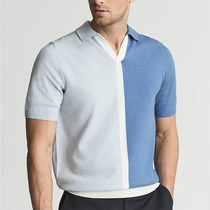 Casual Knitted Patchwork Colo Polo Shirt