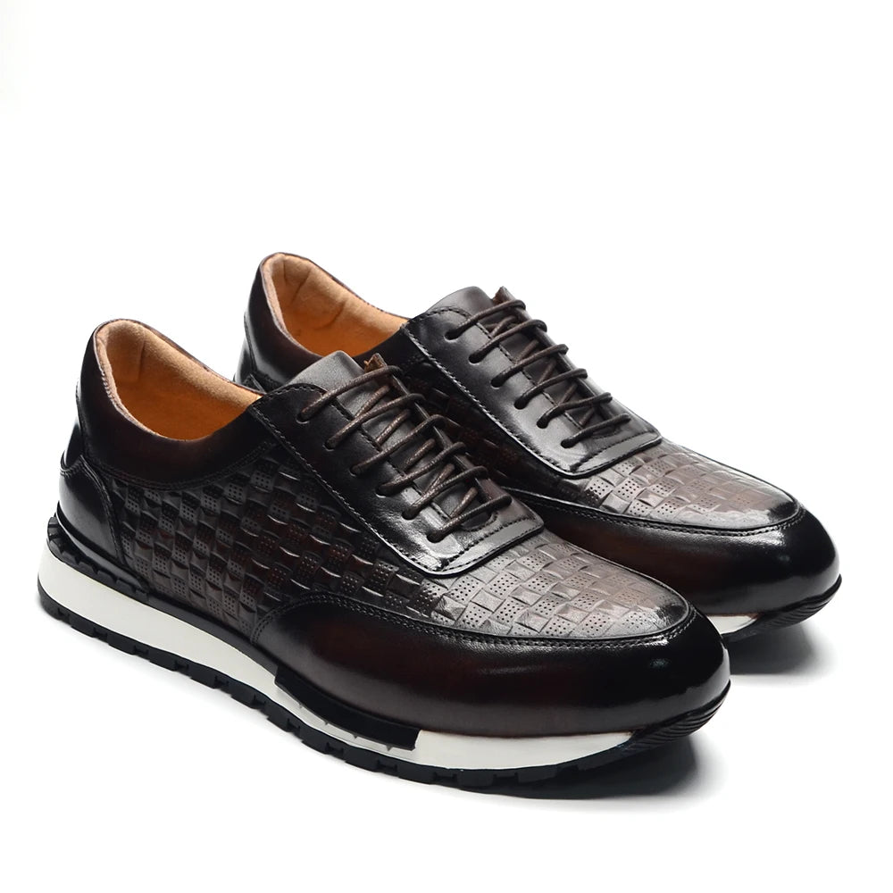 Plaid Pattern Natural Genuine Leather Shoes