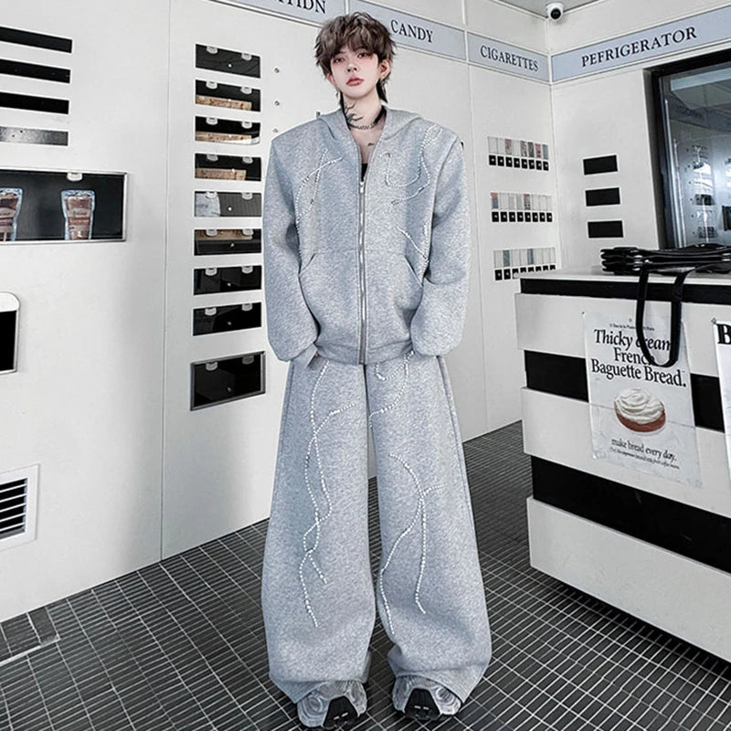 Beads Decoration Wide-Leg Pants Set