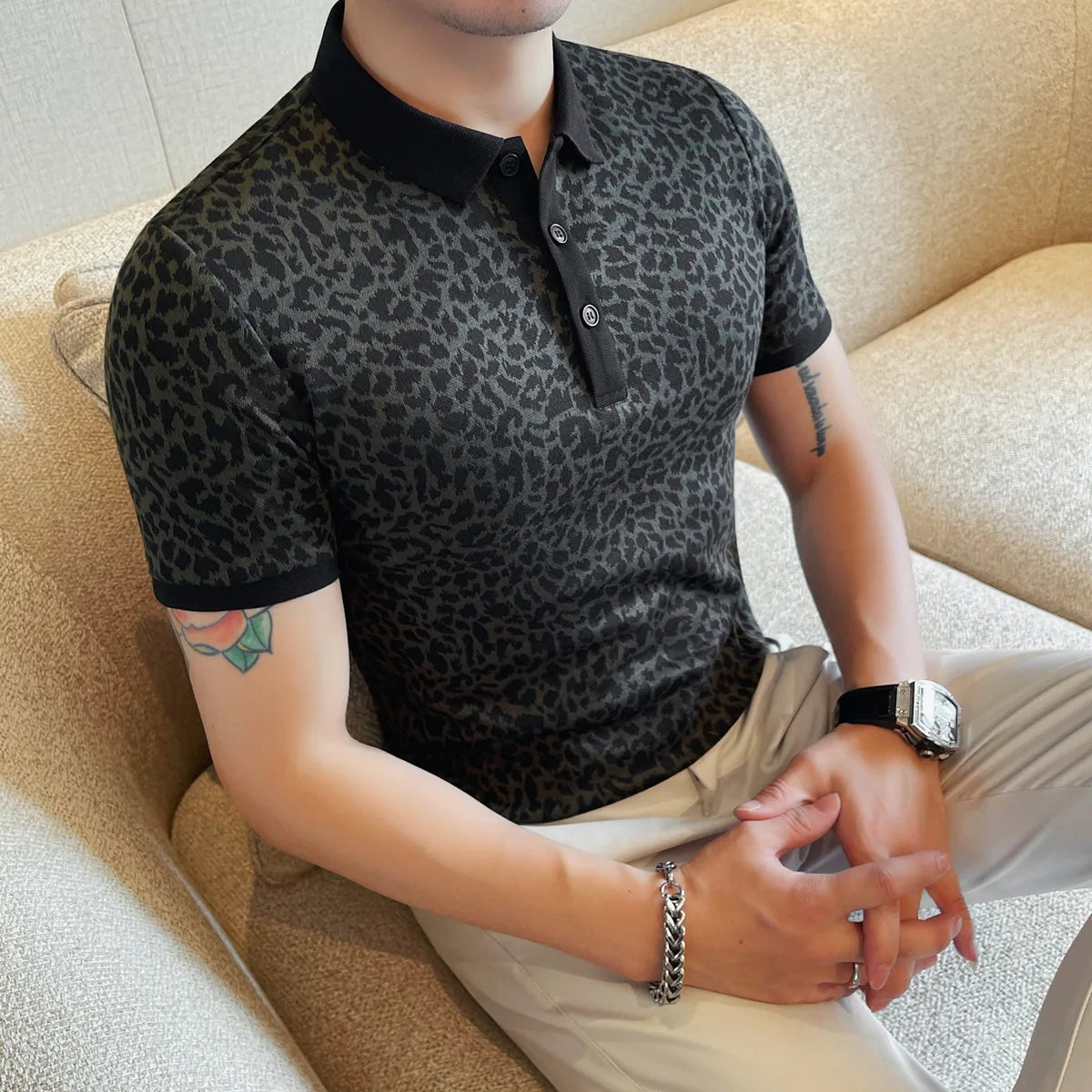 British Style Leopard SLim Fit Polo Shirt