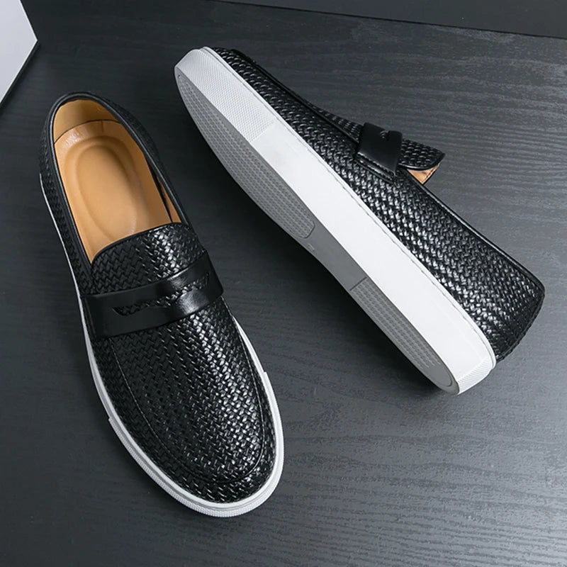 Soft Casual Leather Woven Loafers