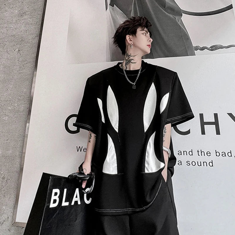 Patchwork O-Neck Geometric Pattern T-Shirt