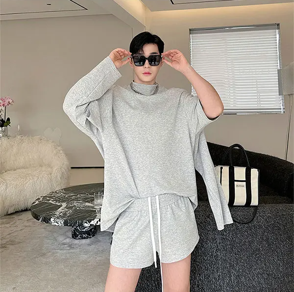 Stand Collar Sweatshirt Shorts Set