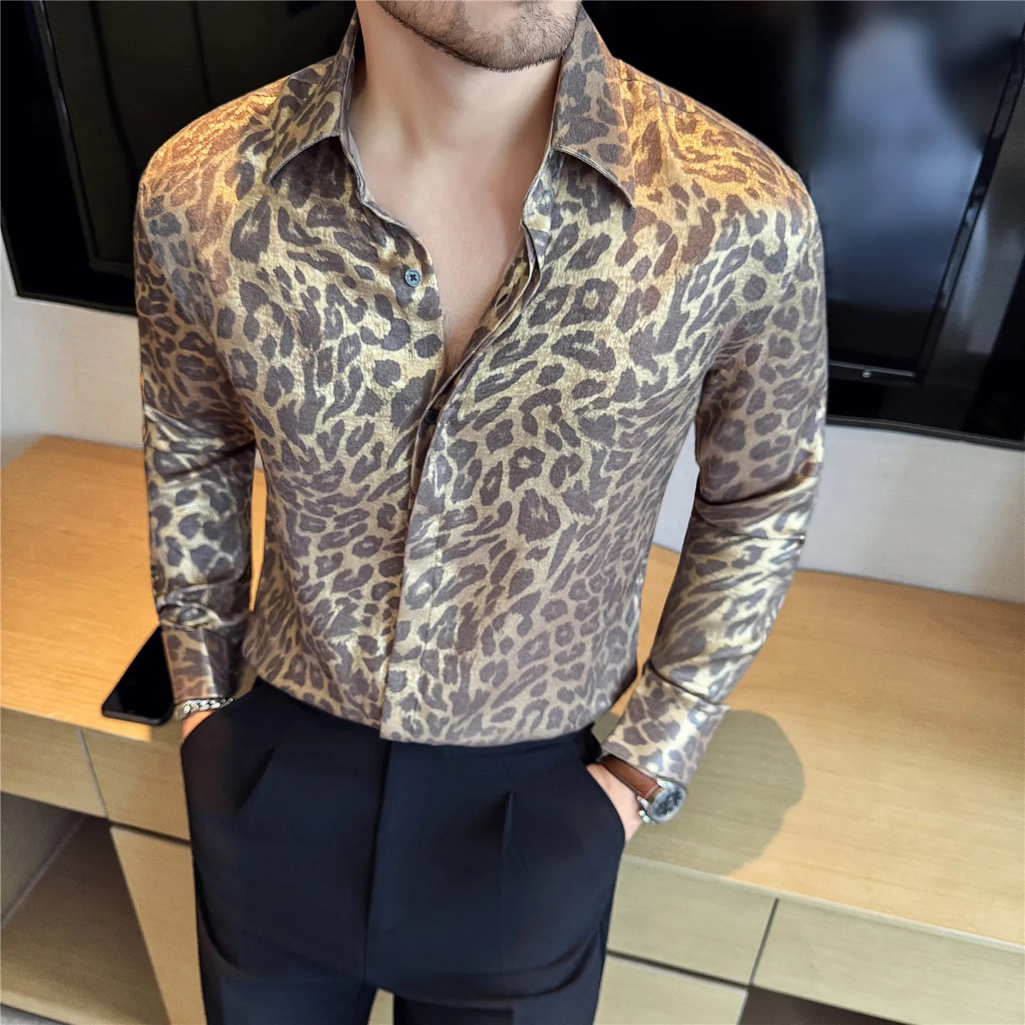 Luxury Gold Leopard Print Shirt