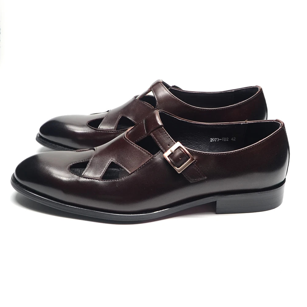 Buckle Strap Closed Toe Leather Shoes