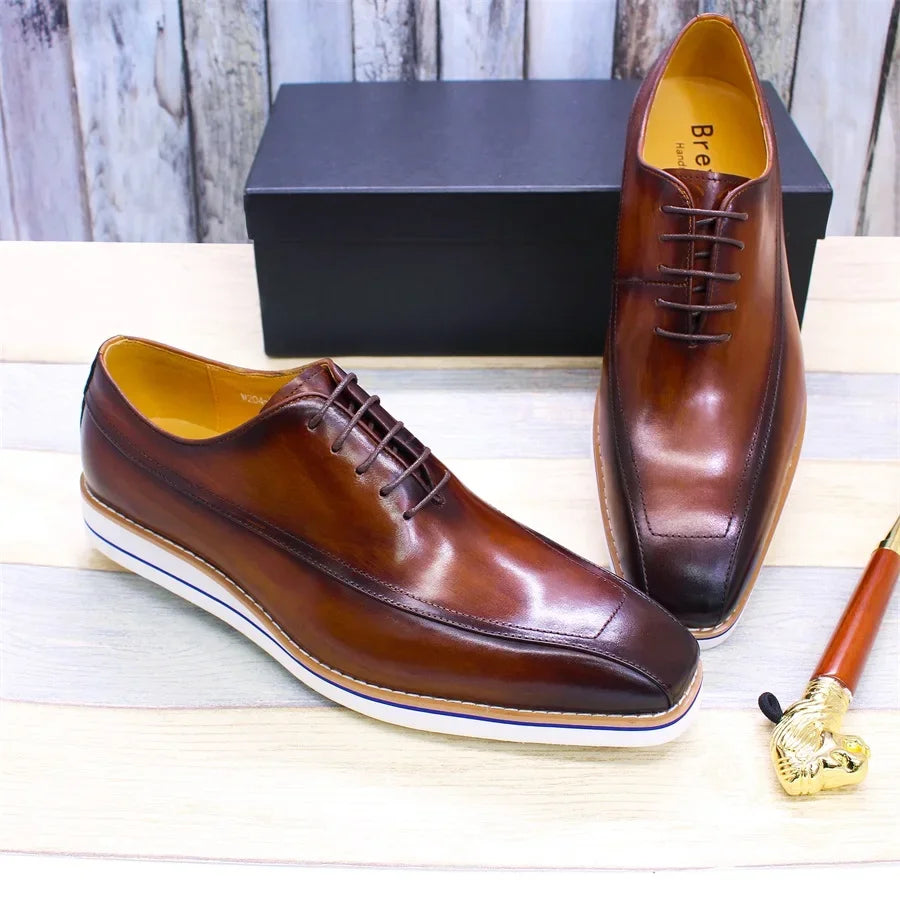 Elegant Brown Leather Square Toe Shoes