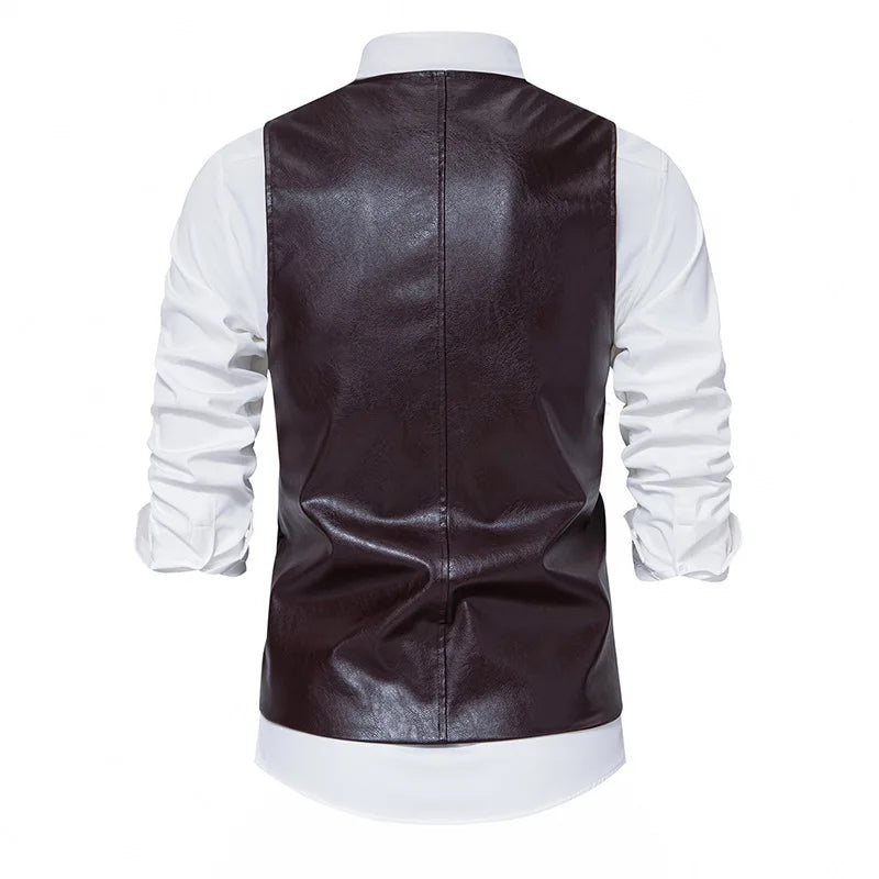 Single-Breasted Solid Faux Leather Vest