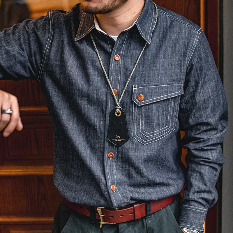 Retro Thin Long-Sleeved Denim Shirt