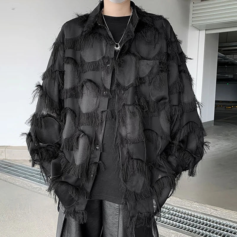Black Fringe Loose Cotton Shirt