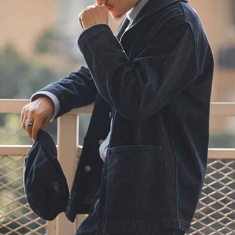 Denim Cotton Shawl Collar Jacket