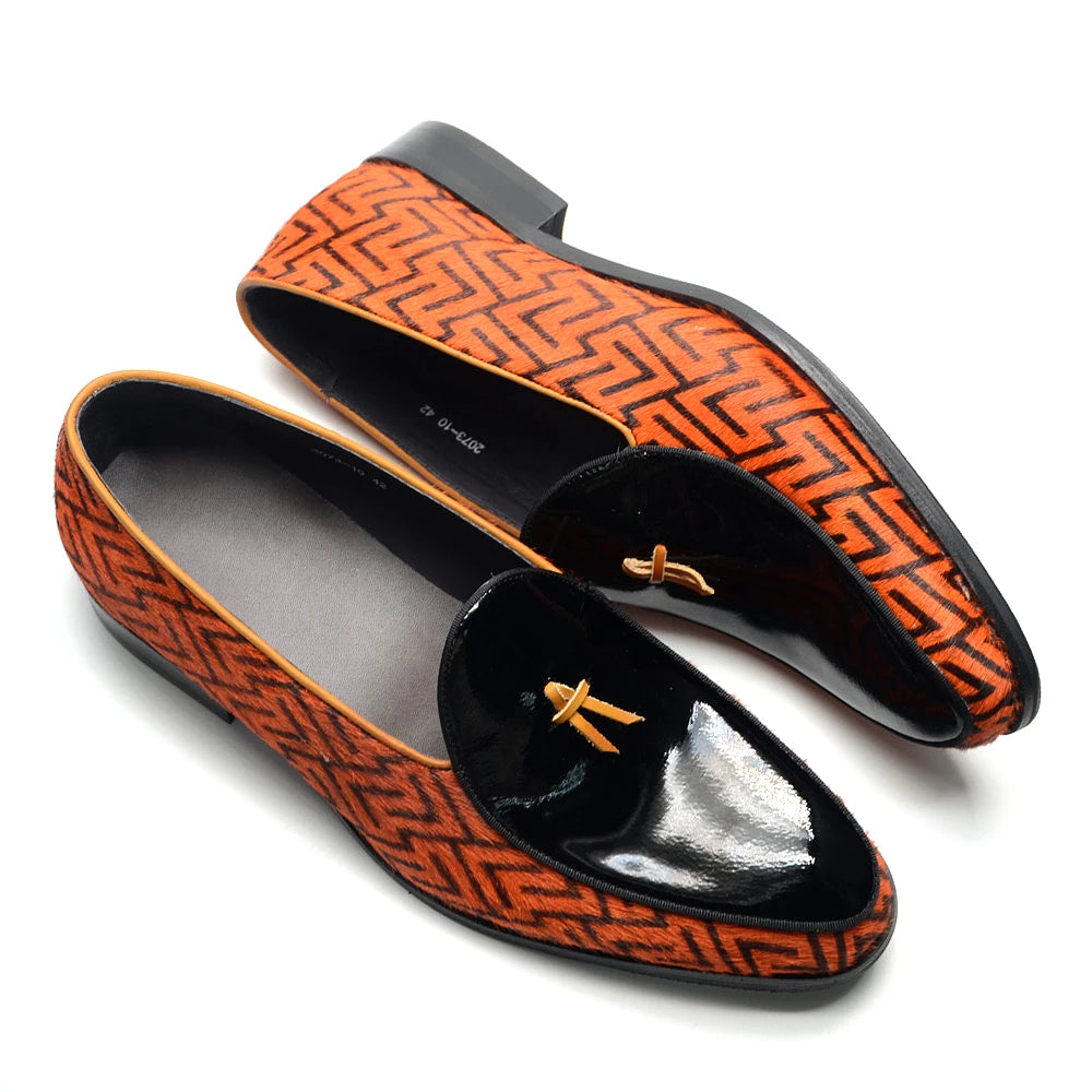 Unique Pattern Brown Black Loafers