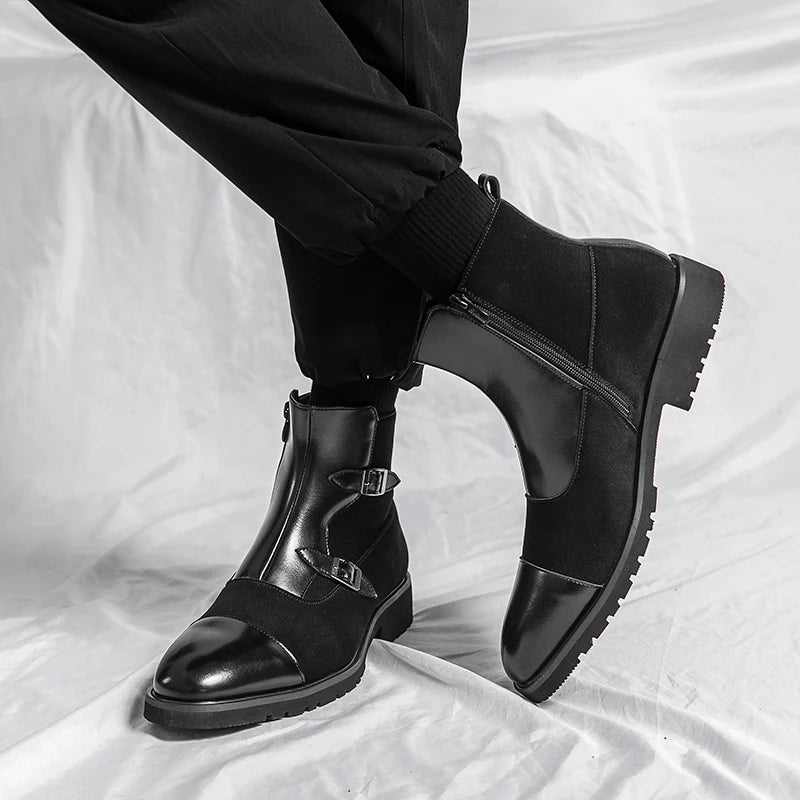 Pointed-Toe Split Leather Chelsea Boots