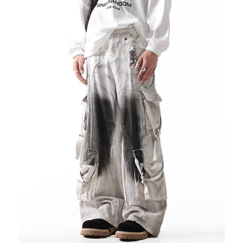 Grey Black Contrast Color Baggy Jeans