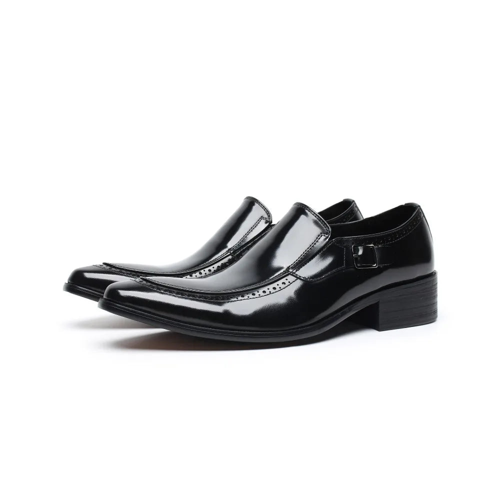 Polished Leather Pointed Toe Design Loafers