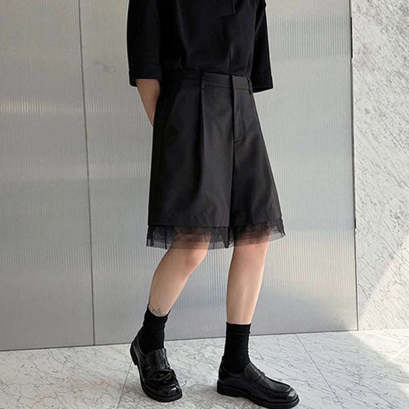Spliced Detachable Mesh Black Shorts