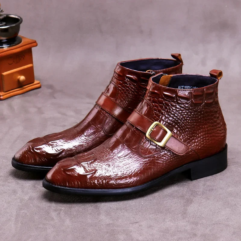 Vintage Croc Pattern Monk Strap Boots