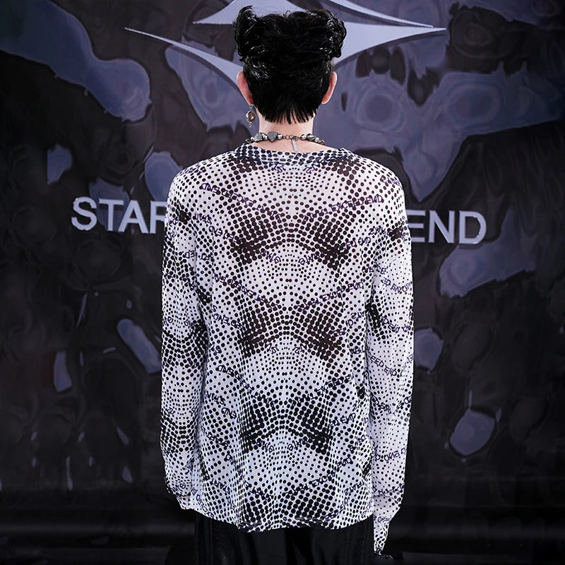 Trendy Printed Mesh Long Sleeve T-Shirt