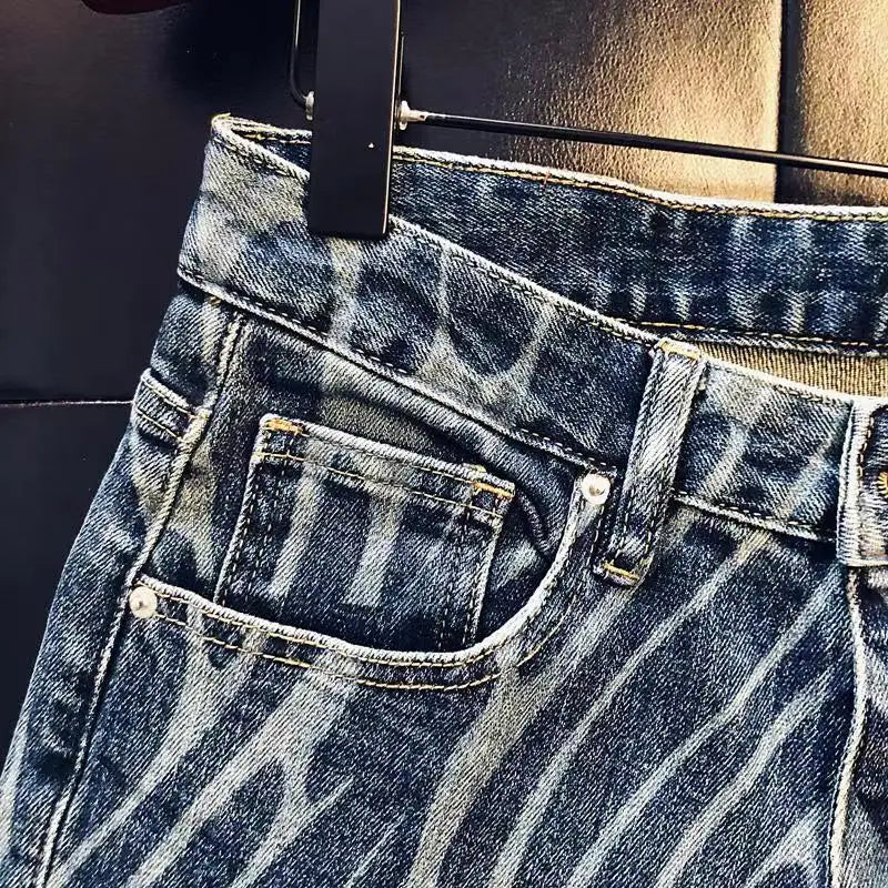 Abstract Pattern Fashion Stonewashed Jeans