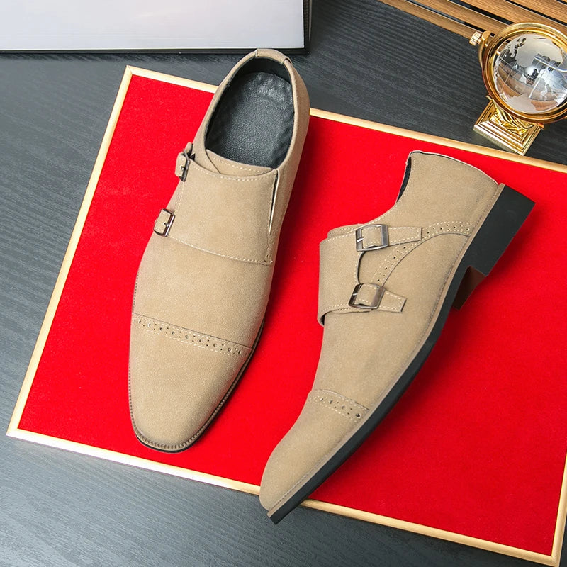 Beige Color Monk Leather Shoes