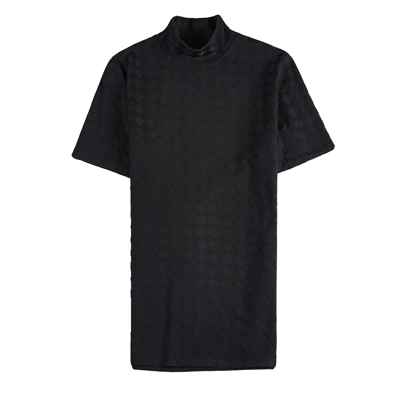 Diamond Textured Mock Neck Knit T-Shirt