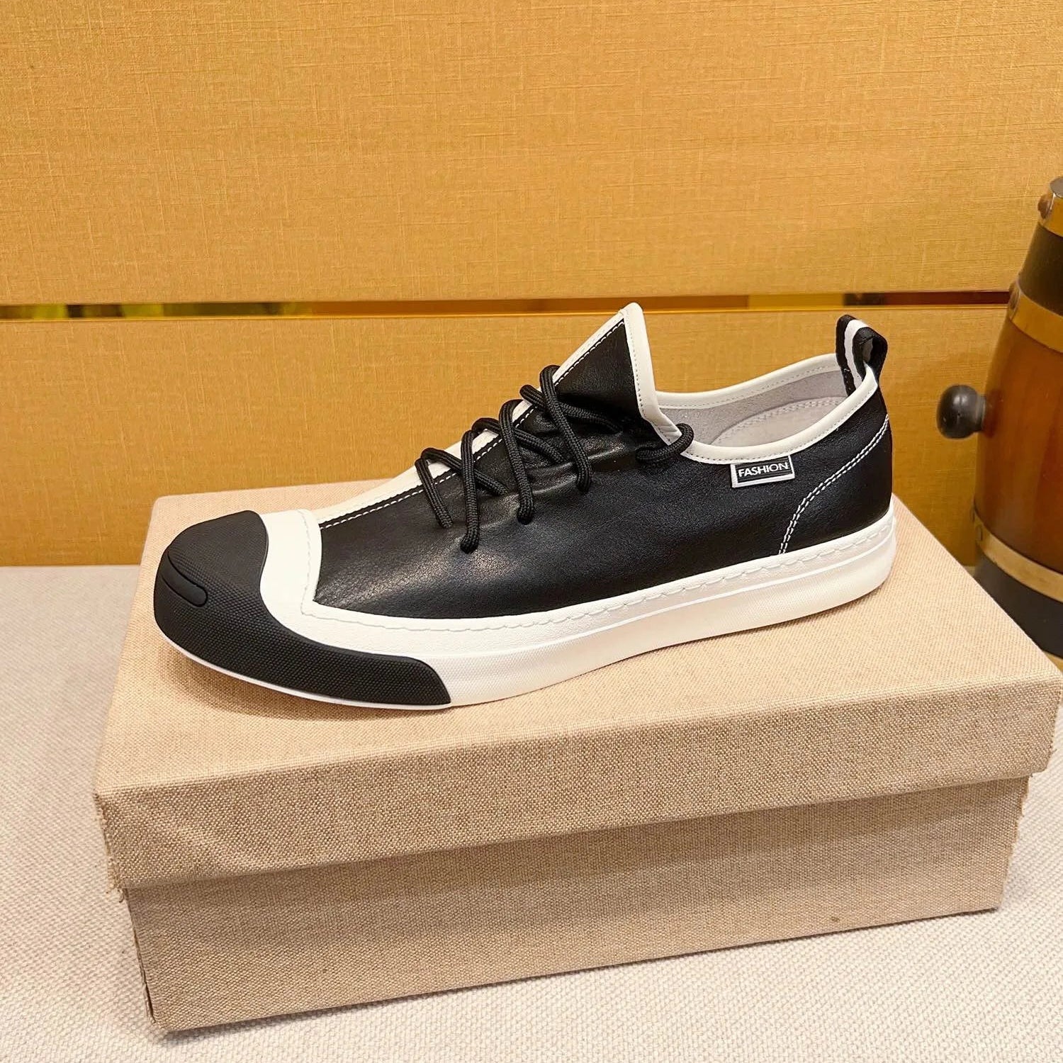 Split Color Black & White Leather Sneakers