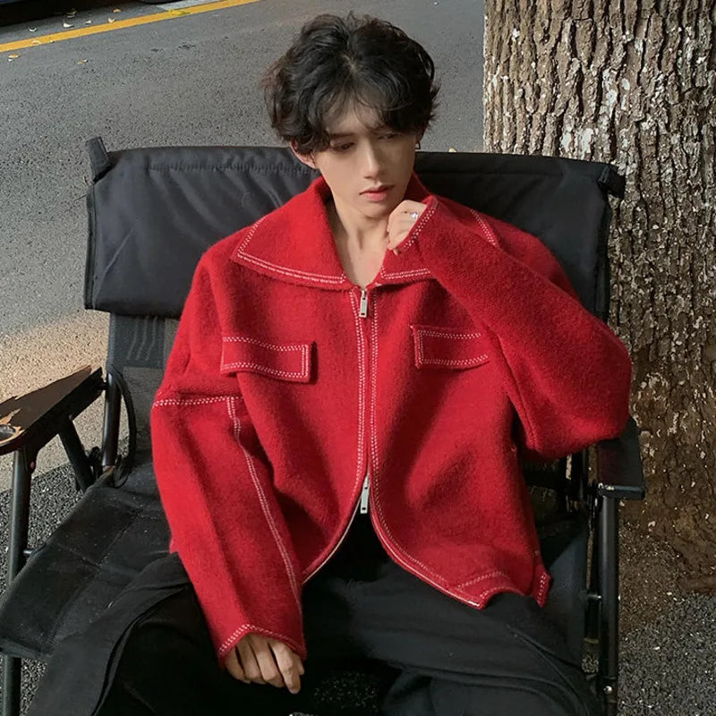 Outside Seam Turn-down Collar Zippers Jacket