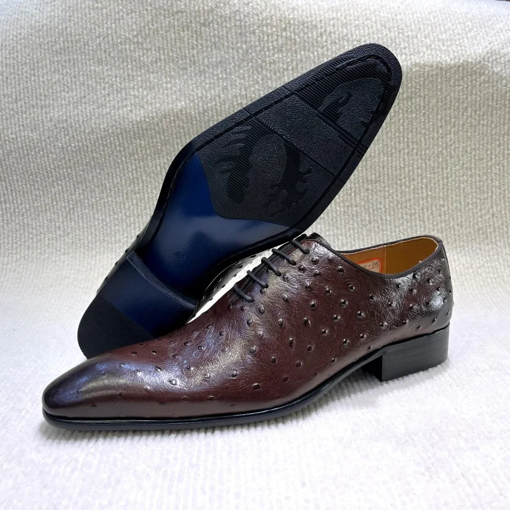 Luxury Ostrich Texture Leather Oxford Shoes