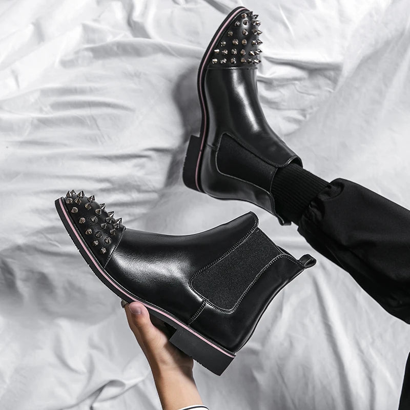 Rivets Decoration Leather Chelsea Boots