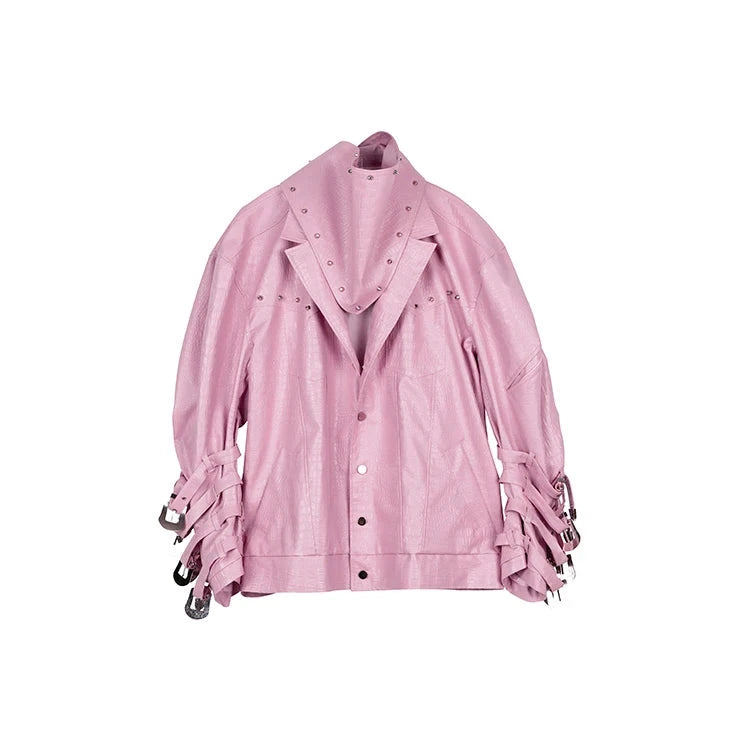 Oversized Black Pink Crocodile Printed Jacket