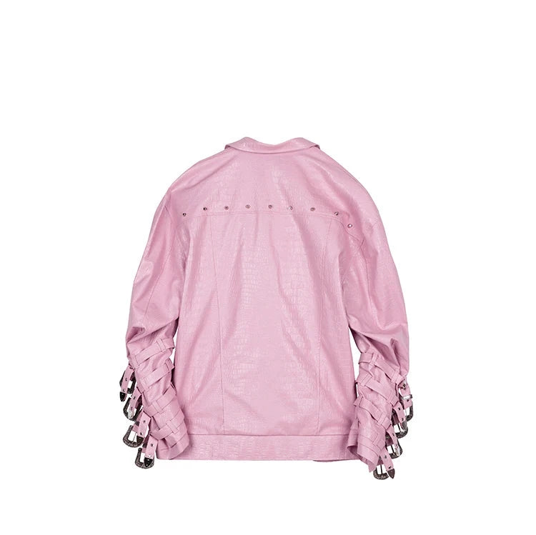 Oversized Black Pink Crocodile Printed Jacket